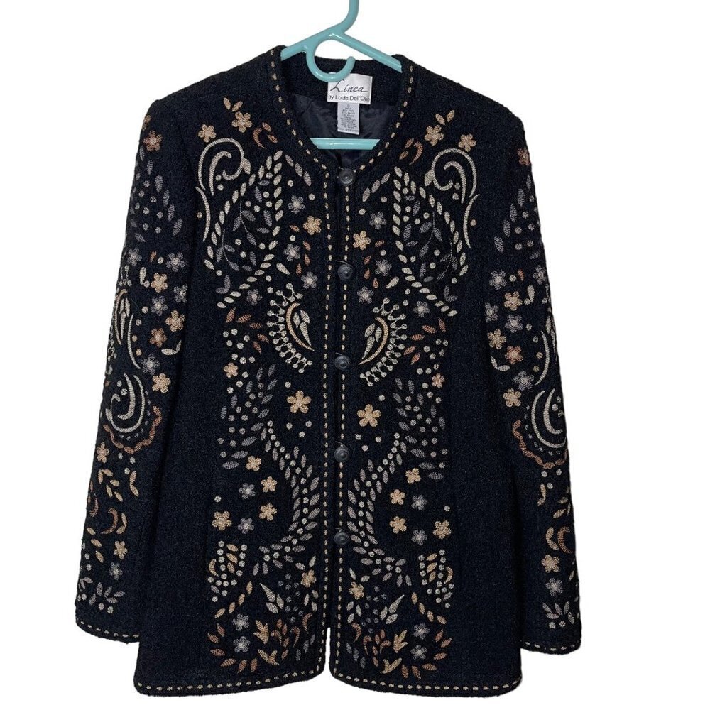 Linea by Louis Dell’Olio Vintage Womens Embroidered Sweater Jacket Size Small Bl